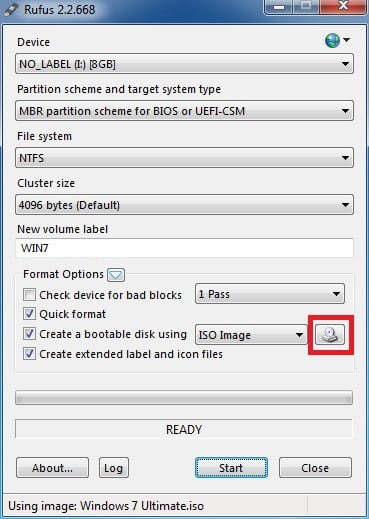 rufus to create bootable usb windows 7 iso