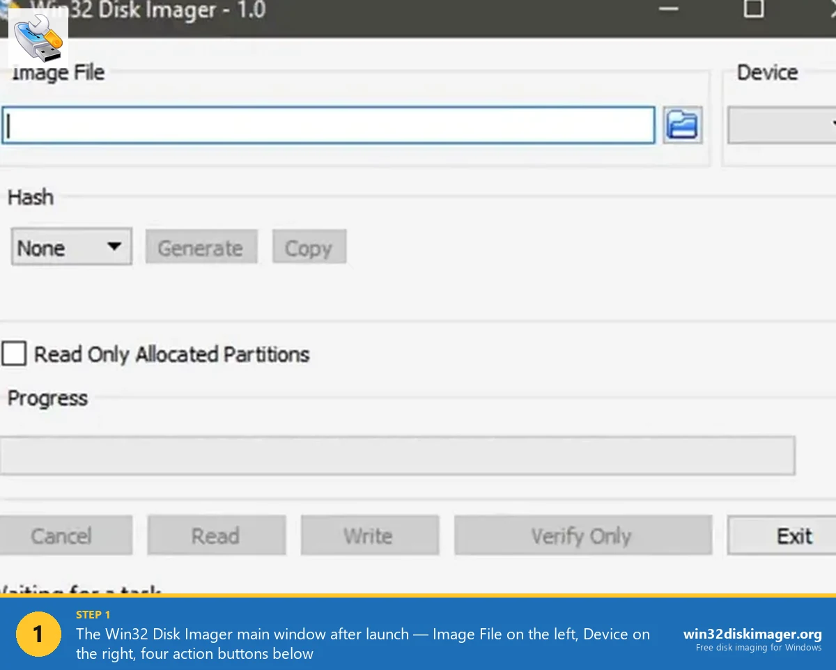 Win32 Disk Imager IMG to USB step 1