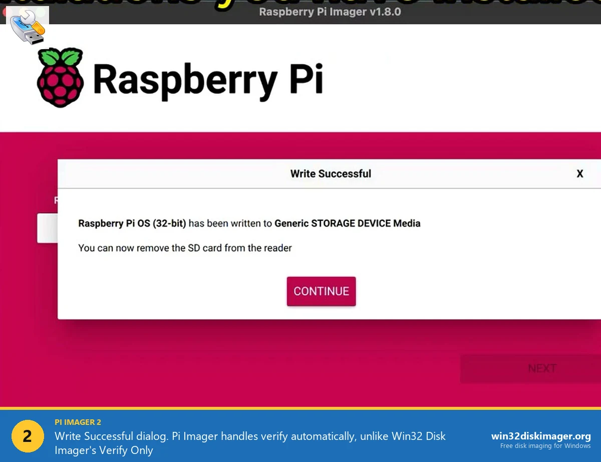 Raspberry Pi Imager Write Successful confirmation dialog