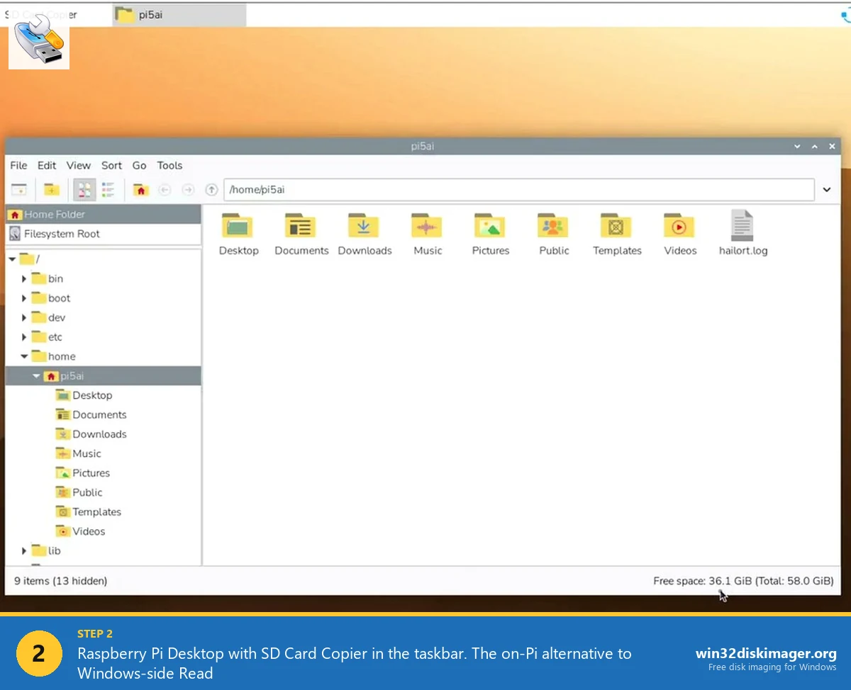 Raspberry Pi Desktop showing SD Card Copier tool in the taskbar